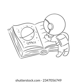 Astronaut is standing reading a book for coloring