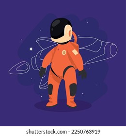 astronaut standing with spaceship scene