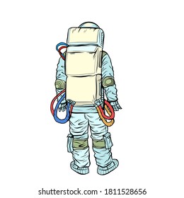 Astronaut stands with his back. Pop art retro vector illustration kitsch vintage 50s 60s style