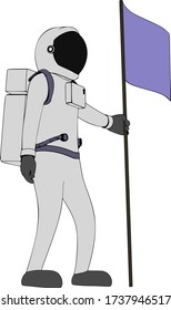 astronaut stands in a spacesuit with flag vector