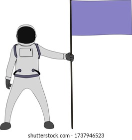 astronaut stands in a spacesuit with flag vector