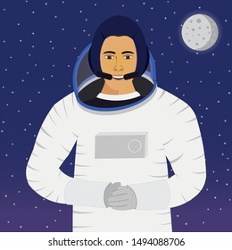 astronaut with star background draw in cartoon vector