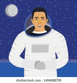 astronaut with star background draw in cartoon vector