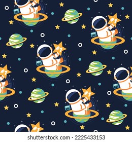 Astronaut star cartoon vectors pattern background.