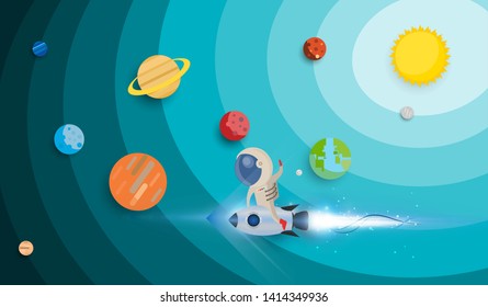 astronaut star catch riding a rocket and smoke through cloud into space and stars. flat design.