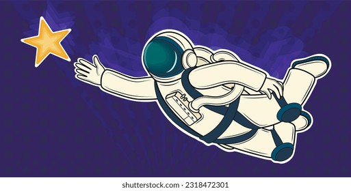 Astronaut and star on blue background