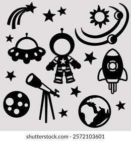 Astronaut star space rocket image pack