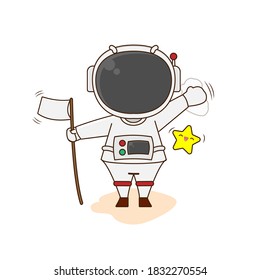 Astronaut and star. Vector illustration of cute chibi character isolated on white background.