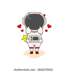 Astronaut and star. Vector illustration of cute chibi character isolated on white background.
