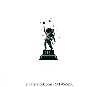 Astronaut Statue of Liberty Icon, Flat Line Art Design illustration.