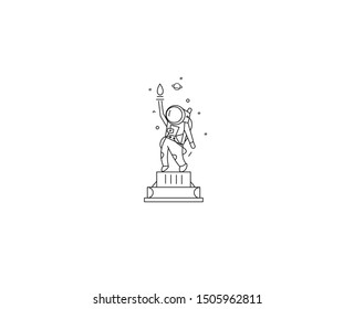 Astronaut Statue of Liberty Icon, Flat Line Art Design illustration.