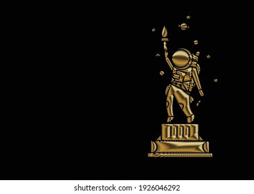 Astronaut Statue of Liberty Icon, Flat Line Art Design illustration.