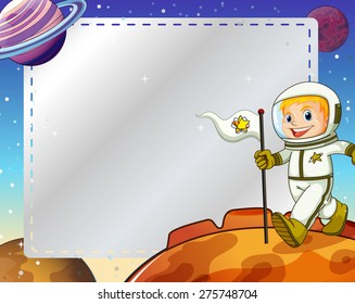 Astronaut stepping on a planet frame