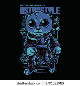 Astronaut Style Scottish Fold Cat Illustration