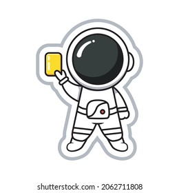 astronaut style sticker vector illustration holding yellow card cute character design
