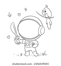 Astronaut stylized as a pirate for coloring