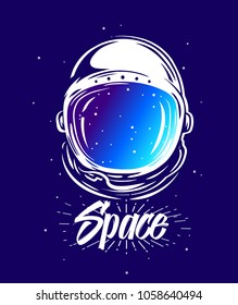 Astronaut suit art. Cosmos illustration. Symbol of space travel, scientific research. Astronaut t-shirt design. Spaceman exploring the Universe