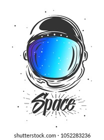 Astronaut suit art. Space illustration. Symbol of space travel, scientific research. Astronaut t-shirt design. Spaceman exploring new planets 