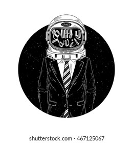 astronaut in suit, defy the gravity, concept illustration, t-shirt print