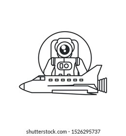 astronaut suit in frame circular with space shuttle vector illustration design