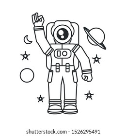 astronaut suit greeting with set icons vector illustration design