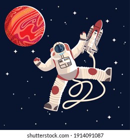 astronaut in suit and helmet uniform space exploration vector illustration