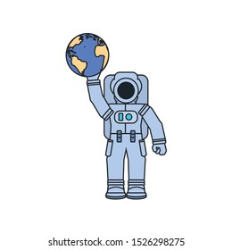astronaut suit hoisting planet earth vector illustration design