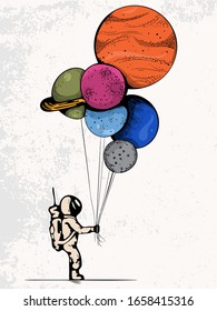 Astronaut In Suit Holding Space Balloons