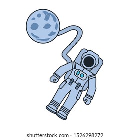 astronaut suit with hose and moon vector illustration design