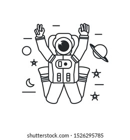 astronaut suit jumping with set icons vector illustration design