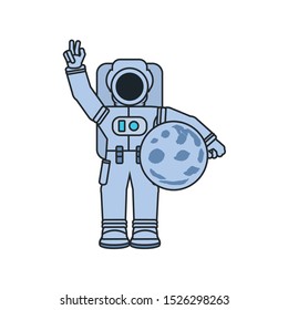 astronaut suit with moon isolated icon vector illustration design