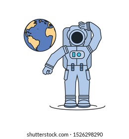 astronaut suit with planet earth vector illustration design