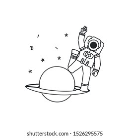 astronaut suit in planet saturn isolated icon vector illustration design