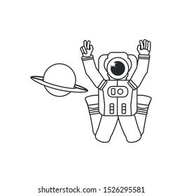 astronaut suit with planet saturn vector illustration design