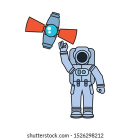 astronaut suit with satellite isolated icon vector illustration design