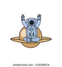 astronaut suit seated in planet saturn vector illustration design