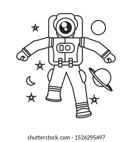astronaut suit walking with set icons vector illustration design