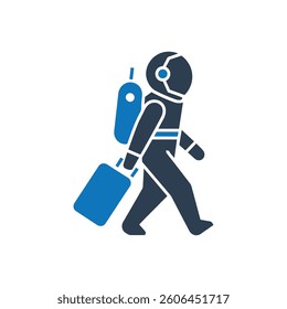 Astronaut with Suitcase Walking Icon On White Background