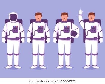 Astronaut suits.Astronaut in a space suit. Spaceman with helmet.Isolated on white background. Vector flat illustration.