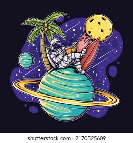 Astronaut Summer Sitting On A Planet In Space