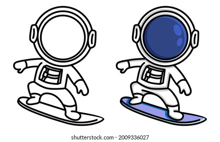 astronaut with surfboard coloring page for kids