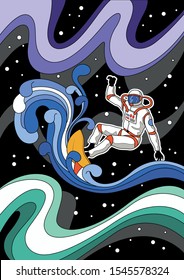 Astronaut Surfer in Outer Space Psychedelic Art Illustration