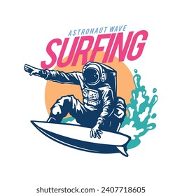 astronaut surfing artwork for t-shirt design