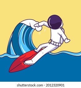  Astronaut Surfing in beach cartoon Vector Icon Illustration