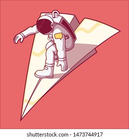 Astronaut surfing on a paper airplane design concept. Message, communication, information, travel design concept