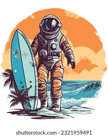 astronaut Surfing on a summer beach 