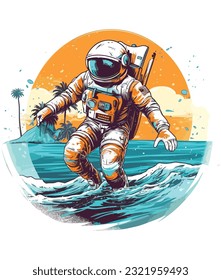 astronaut Surfing on a summer beach 