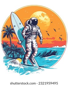 astronaut Surfing on a summer beach 