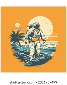 astronaut Surfing on a summer beach 