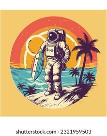astronaut Surfing on a summer beach 
